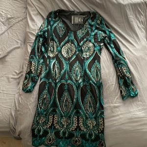 Boston Proper Sequin Mesh Green Dress